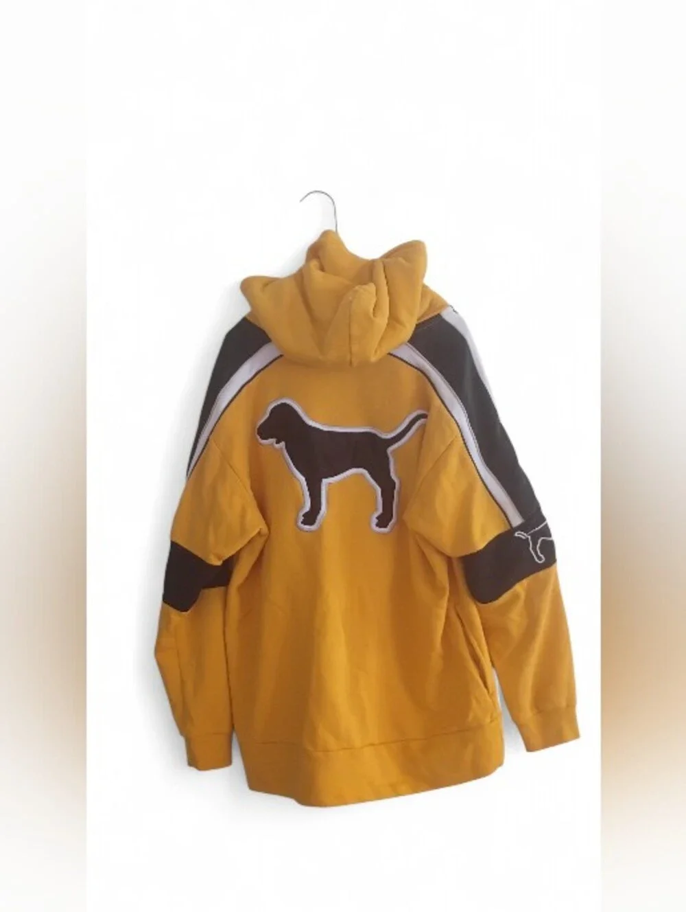 NWOT Victoria's Secret PINK Yellow Black Campus Sherpa Dog Hoodie Oversized Y2K - Picture 2 of 8